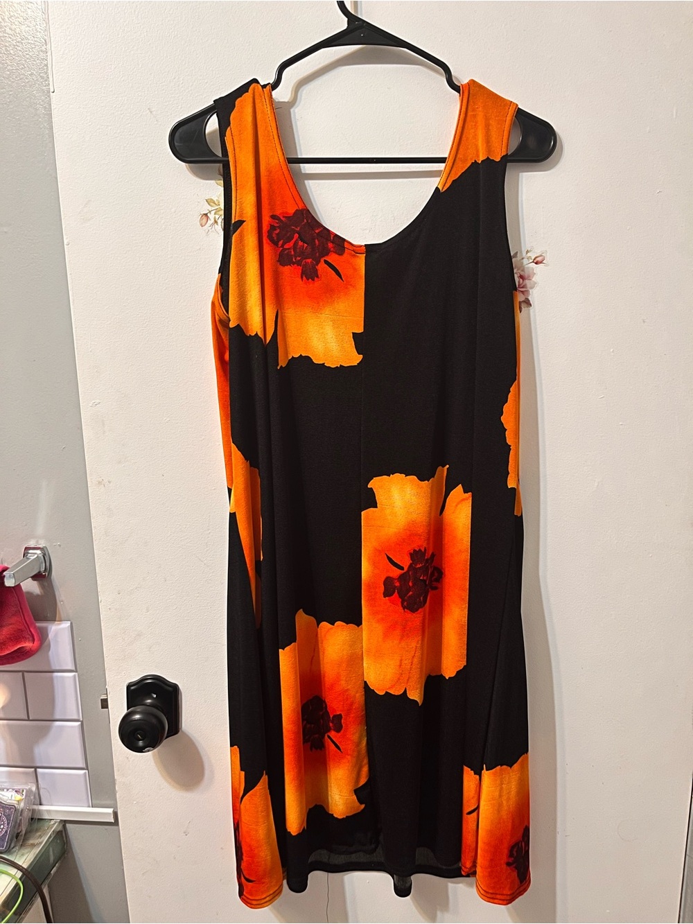 Source Unknown Black Dress with Bold Orange Floral Print